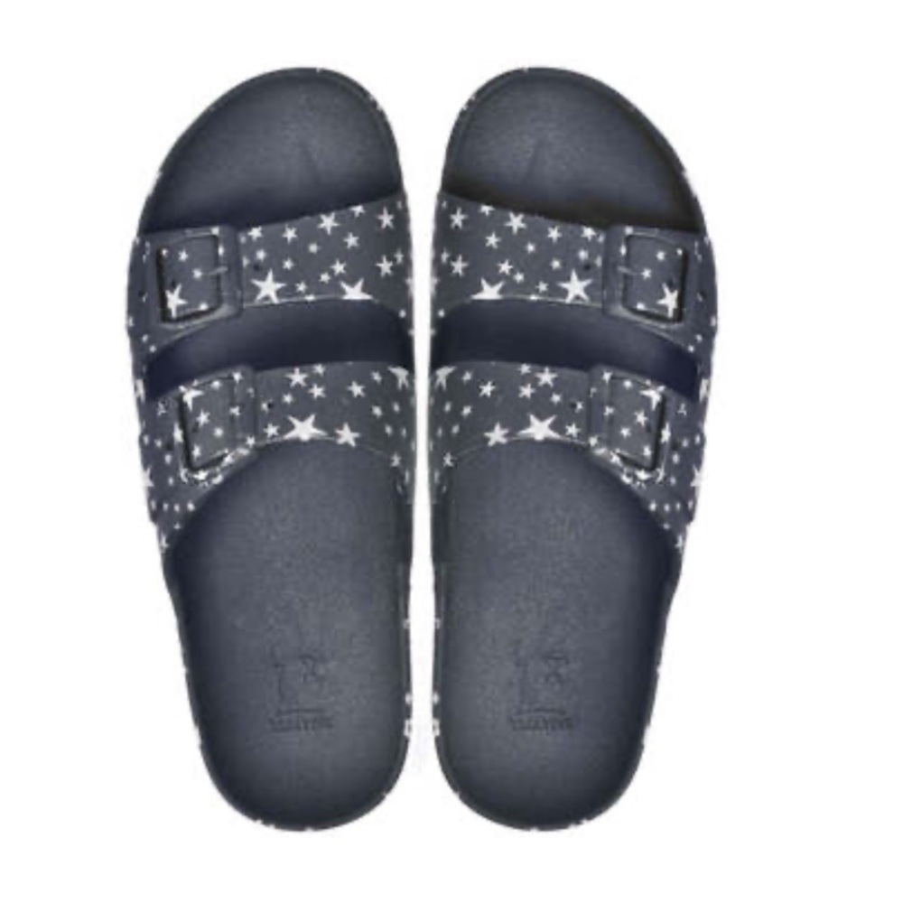 CACATOES Starry Black Sandals Astromelia Cockatoo Flat Sandals - Silver  SIZE 7 - Picture 2 of 10